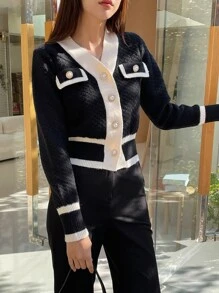 DAZY Áo khoác cardigan dài tay thiết kế nút màu đơn sắc cho nữ, mùa thu, áo dài tay, quần áo mùa thu cho nữ - màu đen - Xem 8