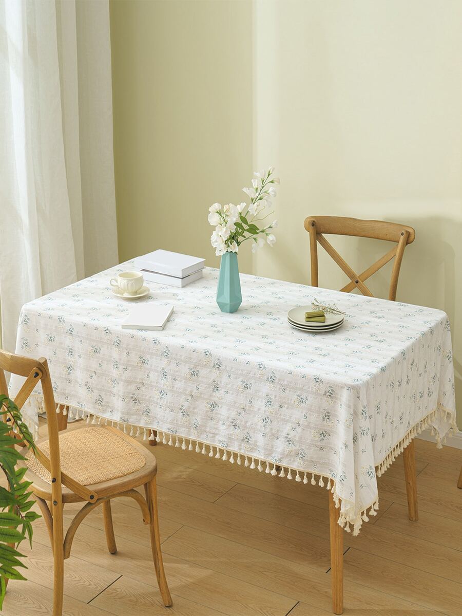 Mantel con bordado floral con diseño de fleco - Multicolor - Ver 1