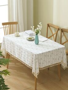 Mantel con bordado floral con diseño de fleco - Multicolor - Ver 7