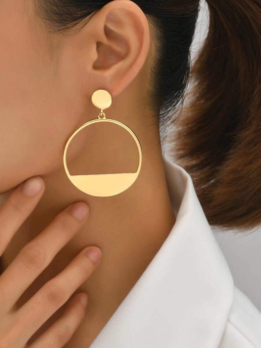 Hollow Out Round Drop Earrings - Yellow Gold - View 1
