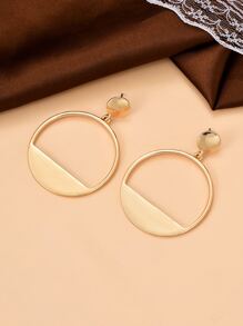 Hollow Out Round Drop Earrings - Yellow Gold - View 2