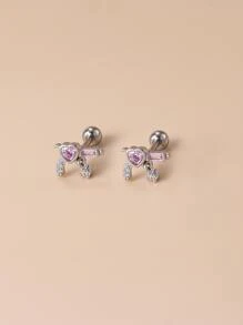 Cubic Zirconia Heart Decor Stud Earrings - Silver - View 1
