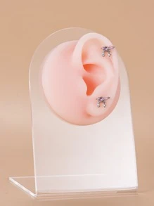 Cubic Zirconia Heart Decor Stud Earrings - Silver - View 2