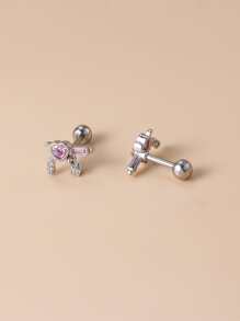 Cubic Zirconia Heart Decor Stud Earrings - Silver - View 3