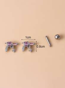 Cubic Zirconia Heart Decor Stud Earrings - Silver - View 4