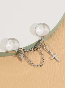 Cross Charm Mittens Ring - Silver - View 2