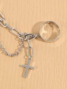 Cross Charm Mittens Ring - Silver - View 4