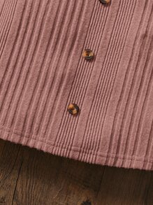 Girls Button Front Lettuce Trim Dress - Dusty Pink - View 5