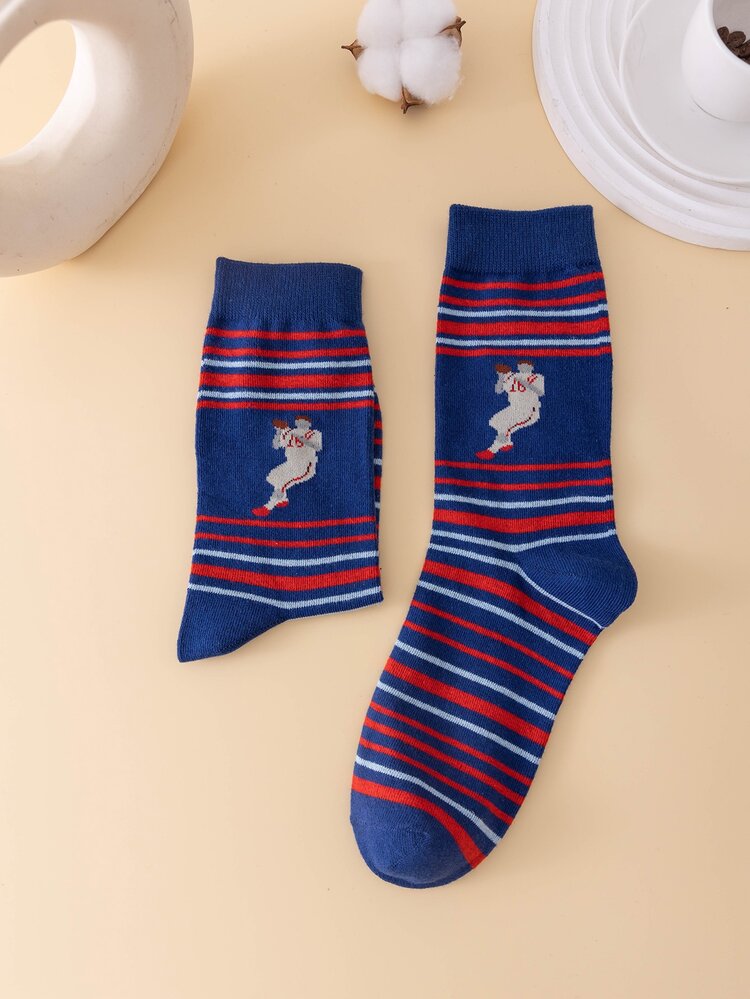 1雙隨機條紋圖案和人像圖案中筒襪 - 彩色 - 查看 7