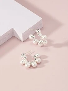 Faux Pearl Decor Cuff Hoop Bông tai - trắng - Xem 2