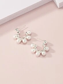 Faux Pearl Decor Cuff Hoop Bông tai - trắng - Xem 3