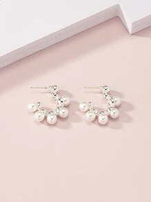 Faux Pearl Decor Cuff Hoop Bông tai - trắng - Xem 4