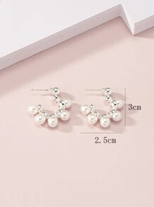 Faux Pearl Decor Cuff Hoop Bông tai - trắng - Xem 5