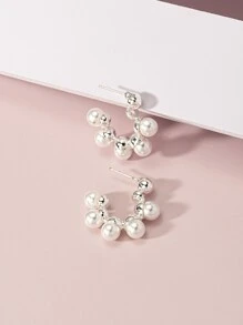 Faux Pearl Decor Cuff Hoop Bông tai - trắng - Xem 6