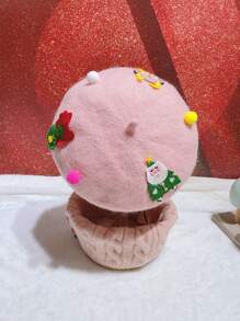 Toddler Girls Christmas Elk Decor Beret & Infinity Scarf - Baby Pink - View 4