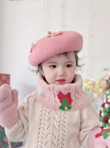 Toddler Girls Christmas Elk Decor Beret & Infinity Scarf - Baby Pink - View 8