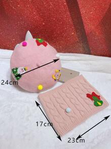 Toddler Girls Christmas Elk Decor Beret & Infinity Scarf - Baby Pink - View 9