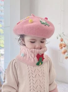 Toddler Girls Christmas Elk Decor Beret & Infinity Scarf - Baby Pink - View 10