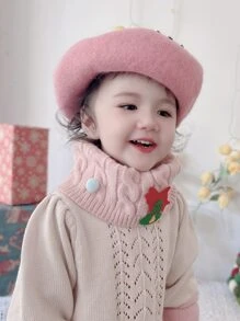 Toddler Girls Christmas Elk Decor Beret & Infinity Scarf - Baby Pink - View 11