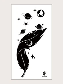 1 hoja Pegatina tatuaje pluma & con patrón de planeta - Negro - Ver 1