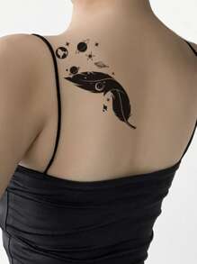 1 hoja Pegatina tatuaje pluma & con patrón de planeta - Negro - Ver 3