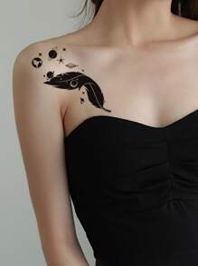 1 hoja Pegatina tatuaje pluma & con patrón de planeta - Negro - Ver 4