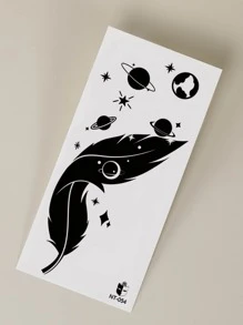 1 hoja Pegatina tatuaje pluma & con patrón de planeta - Negro - Ver 5
