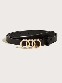 Kids Triple Round Buckle Belt - Black - View 1