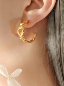 2pcs Hollow Out Cuff Hoop Earrings - Yellow Gold - View 1