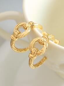 2pcs Hollow Out Cuff Hoop Earrings - Yellow Gold - View 2