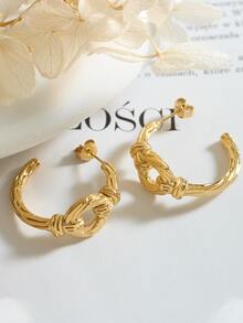2pcs Hollow Out Cuff Hoop Earrings - Yellow Gold - View 4
