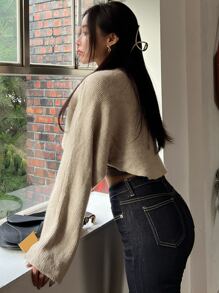 DAZY Solid Crossover Crop Jumper - Khaki - View 2