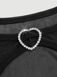 SHEIN MOD Contrast Mesh PU Leather Bodycon Dress - Black - View 3