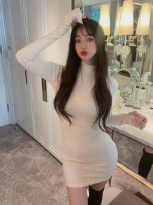 DAZY Đầm màu trơn Giải trí - Màu be - Xem 3