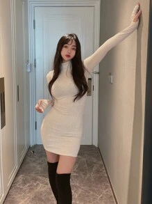 DAZY Đầm màu trơn Giải trí - Màu be - Xem 4