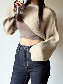 DAZY Solid Crossover Crop Jumper - Khaki - View 6