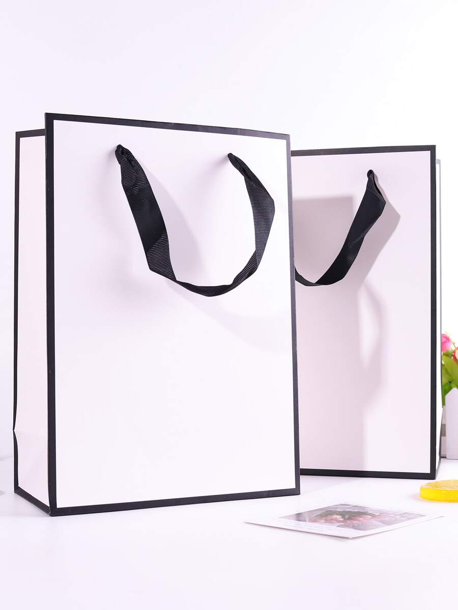 2 piezas Bolsa de regalo ribete en contraste - Blanco - Ver 1