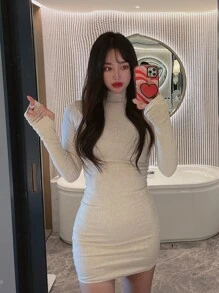 DAZY Đầm màu trơn Giải trí - Màu be - Xem 6