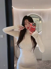 DAZY Đầm màu trơn Giải trí - Màu be - Xem 7