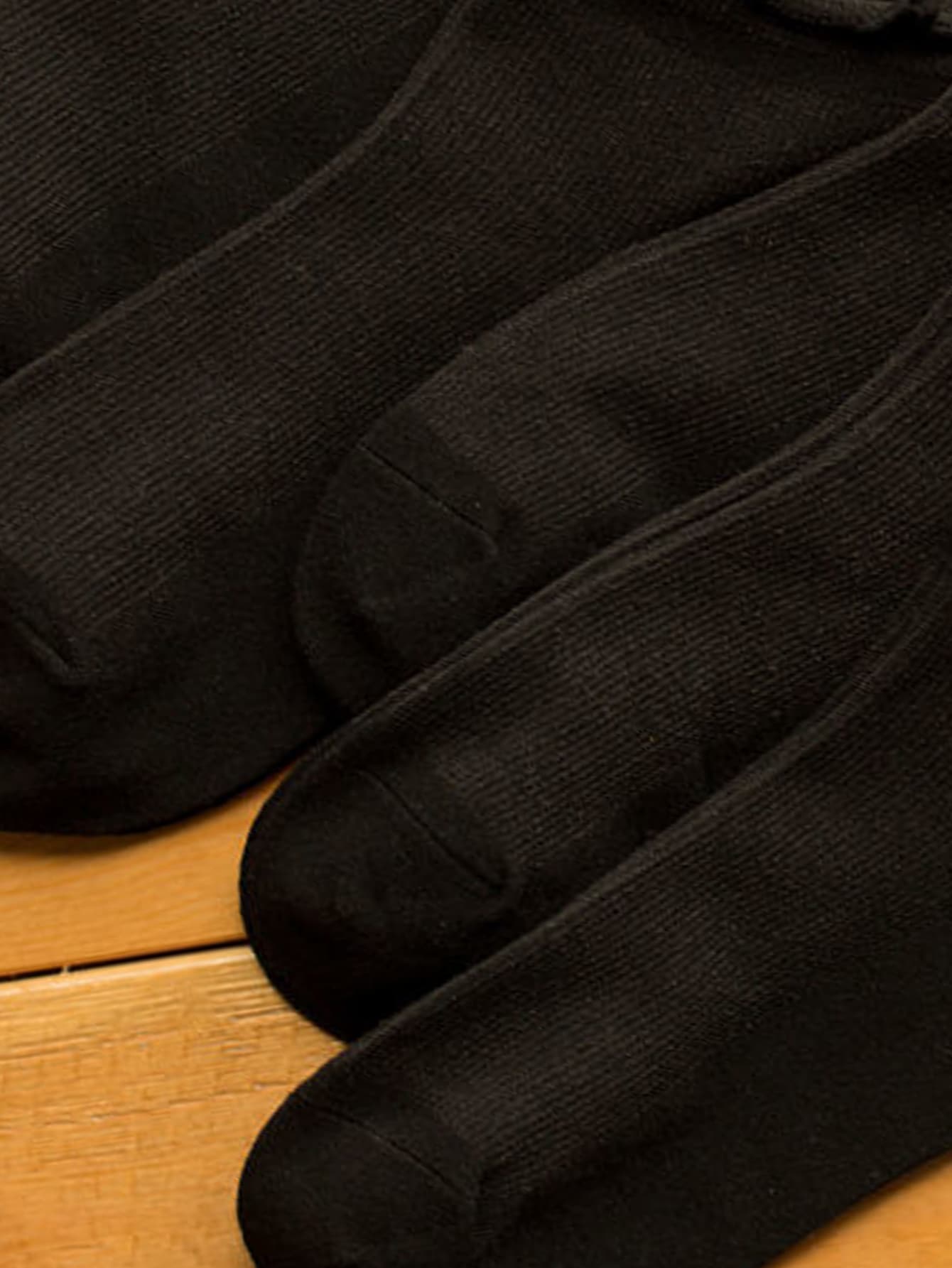 5 pares Calcetines de tripulación unicolor ribete fruncido - Negro - Añade 3