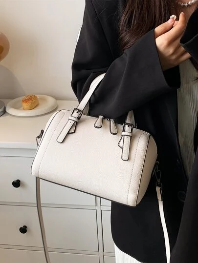 荔枝压纹双手柄波士顿包，时尚女士包包优雅