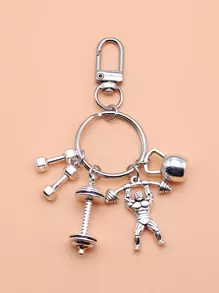 Street 1pc Fashion Barbell Dumbbell Fitness Gym Keychain,Bag Purse Charm Car Accessories Bag Charm School Cute Goth Y2k - Antique Silver - View 1