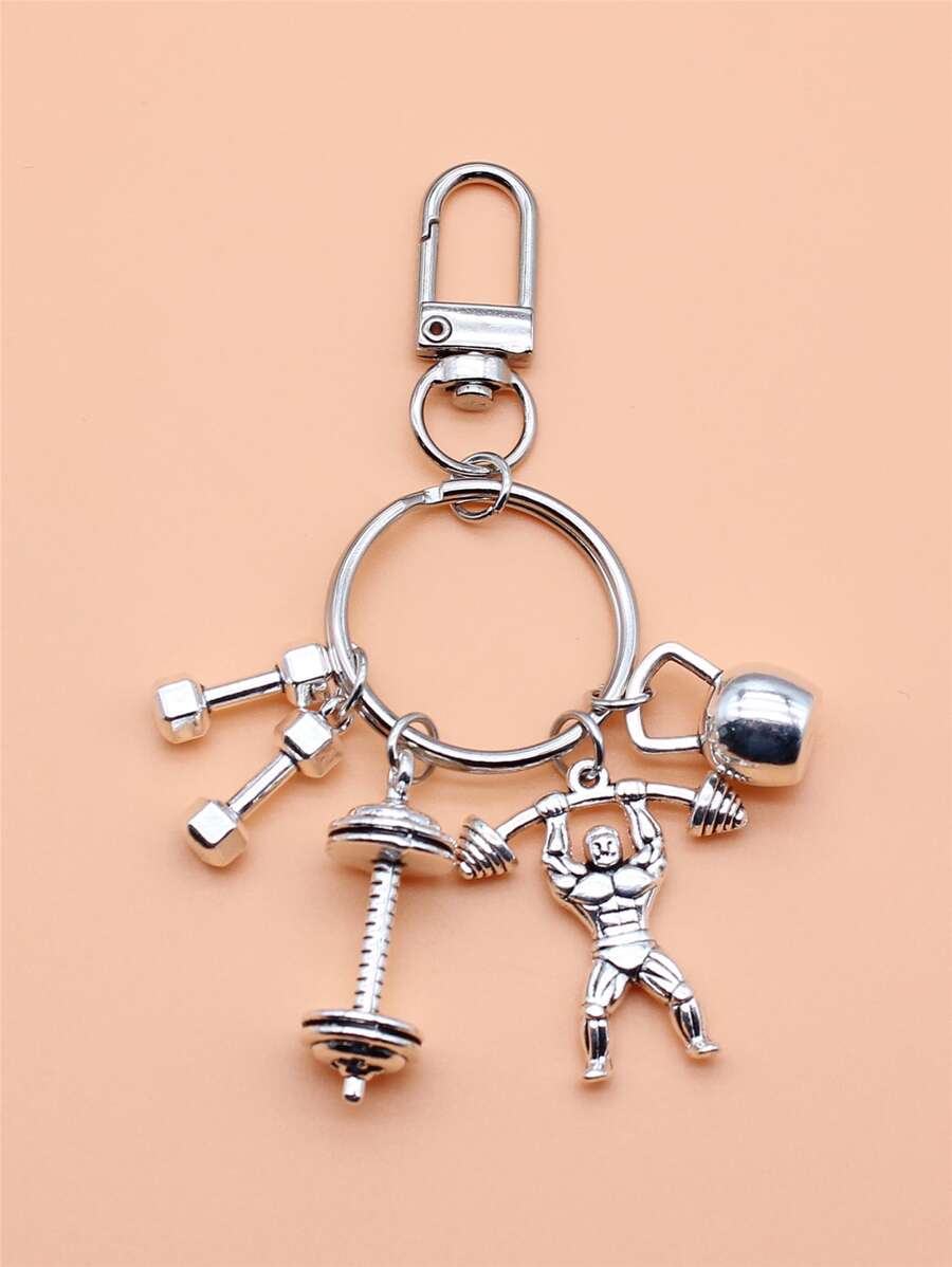Street 1pc Fashion Barbell Dumbbell Fitness Gym Keychain,Bag Purse Charm Car Accessories Bag Charm School Cute Goth Y2k - Antique Silver - View 1