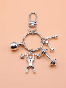 Street 1pc Fashion Barbell Dumbbell Fitness Gym Keychain,Bag Purse Charm Car Accessories Bag Charm School Cute Goth Y2k - Antique Silver - View 2