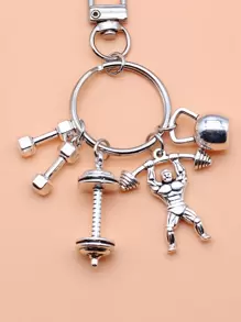 Street 1pc Fashion Barbell Dumbbell Fitness Gym Keychain,Bag Purse Charm Car Accessories Bag Charm School Cute Goth Y2k - Antique Silver - View 3
