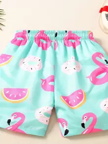 Young Boy Cartoon Graphic Drawstring Waist Swim Shorts Kids Swimwearkids Beachwearboy Swimwear Summer - Mint Green - View 4