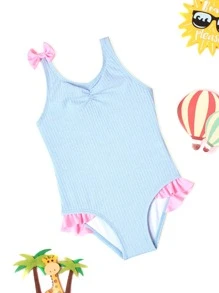 Bebé Bañador ribete con fruncido con lazo delantero pecho con fruncido