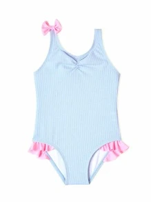 Bebé Bañador ribete con fruncido con lazo delantero pecho con fruncido