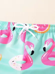 Young Boy Cartoon Graphic Drawstring Waist Swim Shorts Kids Swimwearkids Beachwearboy Swimwear Summer - Mint Green - View 7