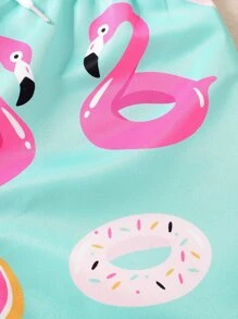 Young Boy Cartoon Graphic Drawstring Waist Swim Shorts Kids Swimwearkids Beachwearboy Swimwear Summer - Mint Green - View 8